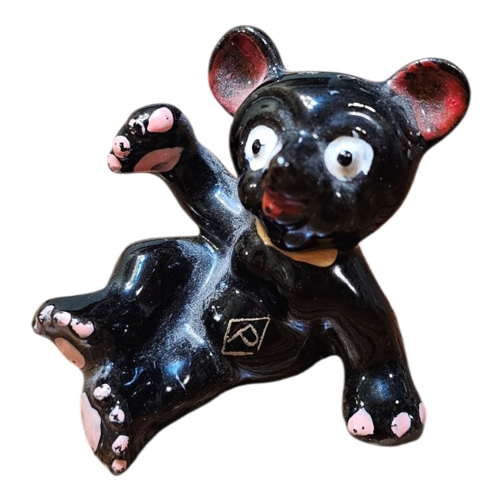 Vintage Redware Ceramic Black Bear Pepper Shaker